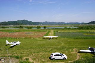 Petits avions de tourisme sur un aérodrome en herbe